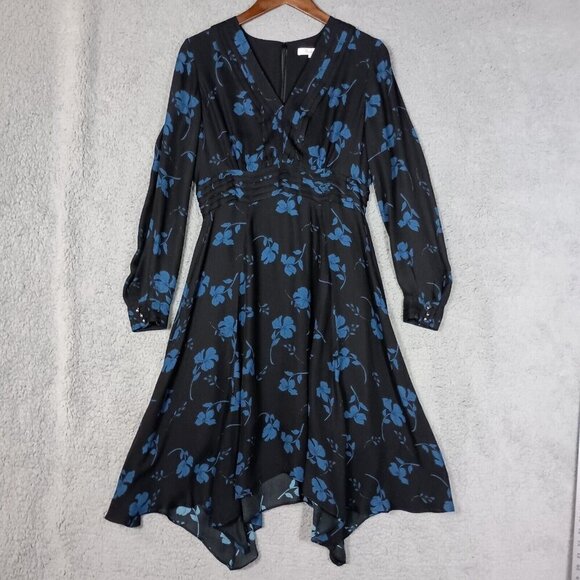 Parker Dresses & Skirts - Parker Dress Women 6 Black Floral Silk Blend Pleated Evanna V-Neck Asymmetrical